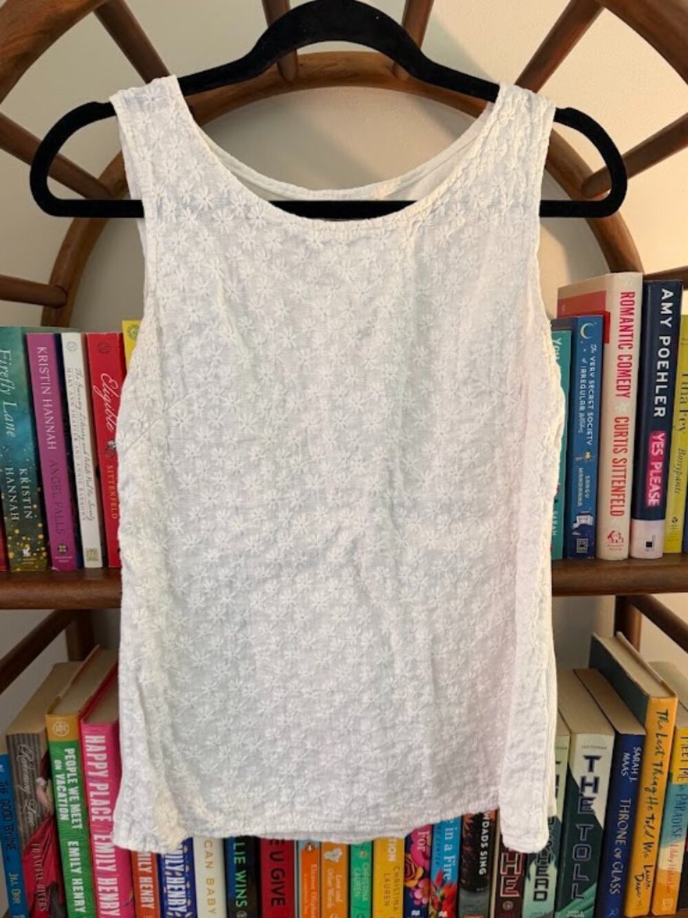Lina Tomei Made in Italy White Linen Embroidered Tank Top | Size Small